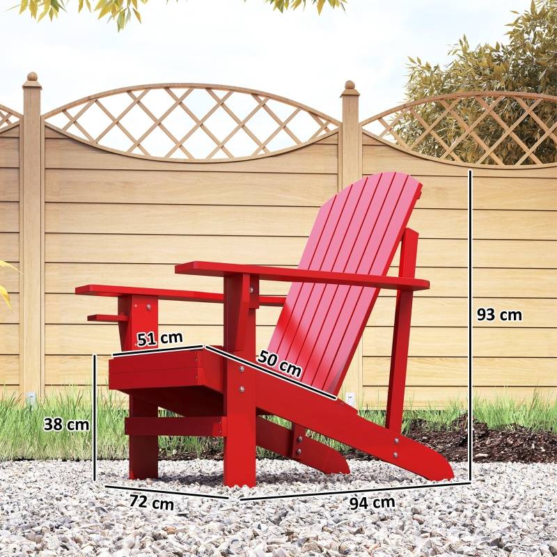 Fauteuil jardin Adirondack bois terrasse avec porte-gobelet 72x94x93cm rouge - ComfortXL Outdoor Living - Image 3