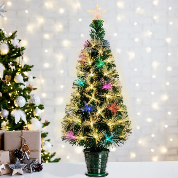 Lotti - Sapin lumineux fibre optique à LED blanc chaud et multicolore 100CM intérieur avec cimier Lotti - Imagen 1