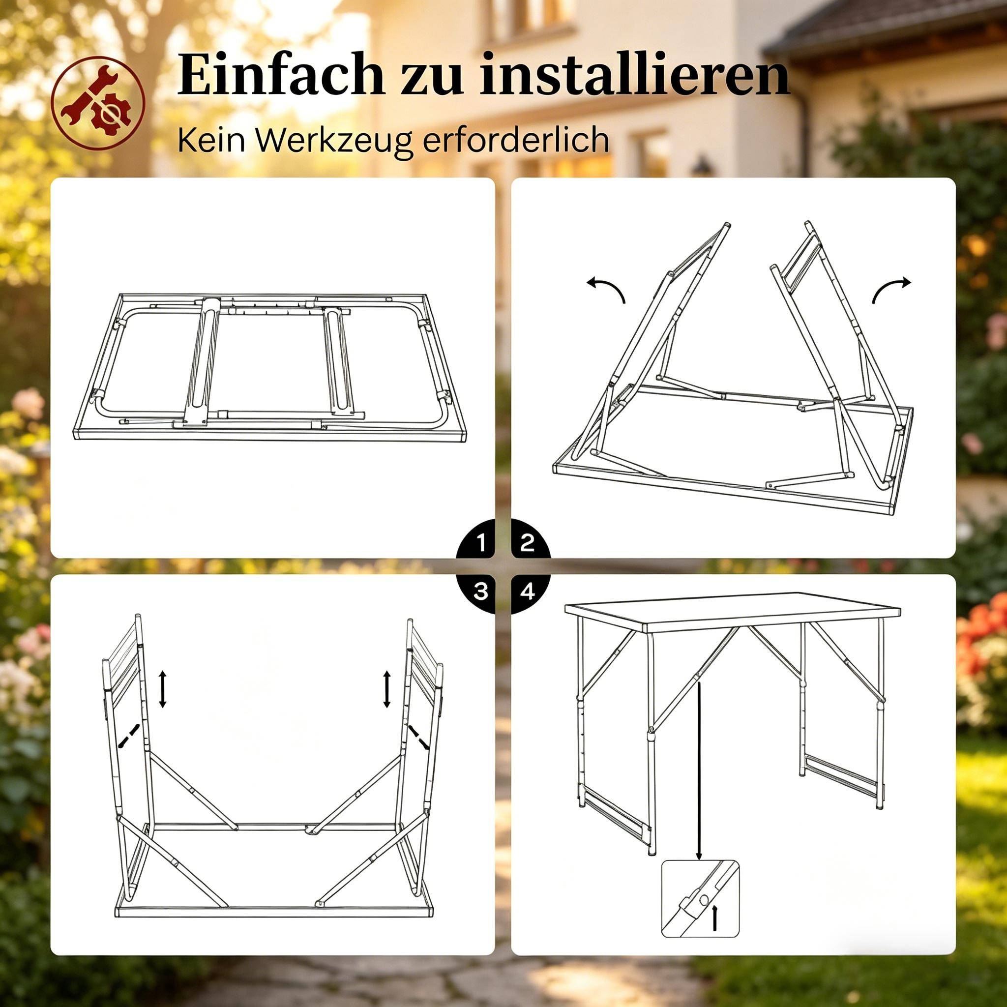 Table de repas extérieur pliable ajustable, table de camping et jardin - Image 4