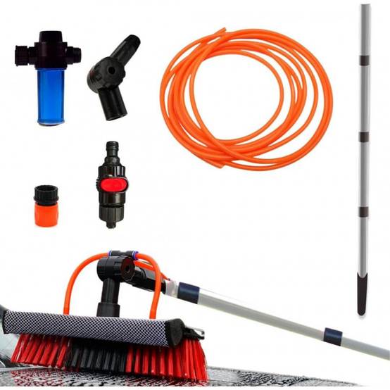 Rouge/Noir 3,6 mètres TELESCOPIC HYDROCLEANER | Brosse à eau de lavage | Manche télescopique | Brosse avec éponge et raclette - VENTEO - Image 1
