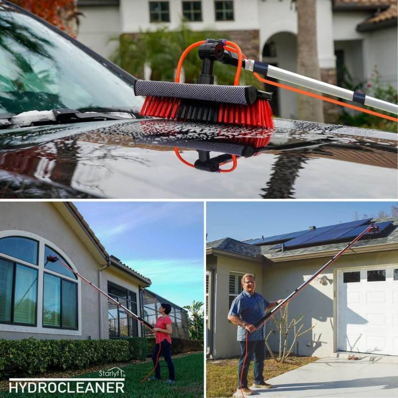 Rouge/Noir 3,6 mètres TELESCOPIC HYDROCLEANER  | Brosse à eau de lavage | Manche télescopique | Brosse avec éponge et raclette - VENTEO - Image 2