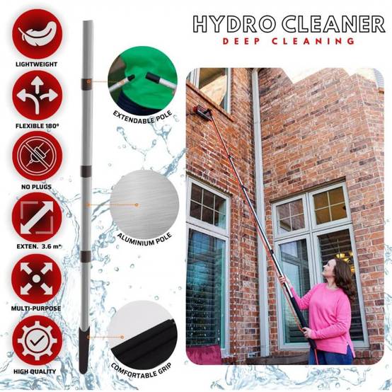Rouge/Noir 3,6 mètres TELESCOPIC HYDROCLEANER | Brosse à eau de lavage | Manche télescopique | Brosse avec éponge et raclette - VENTEO - Image 4