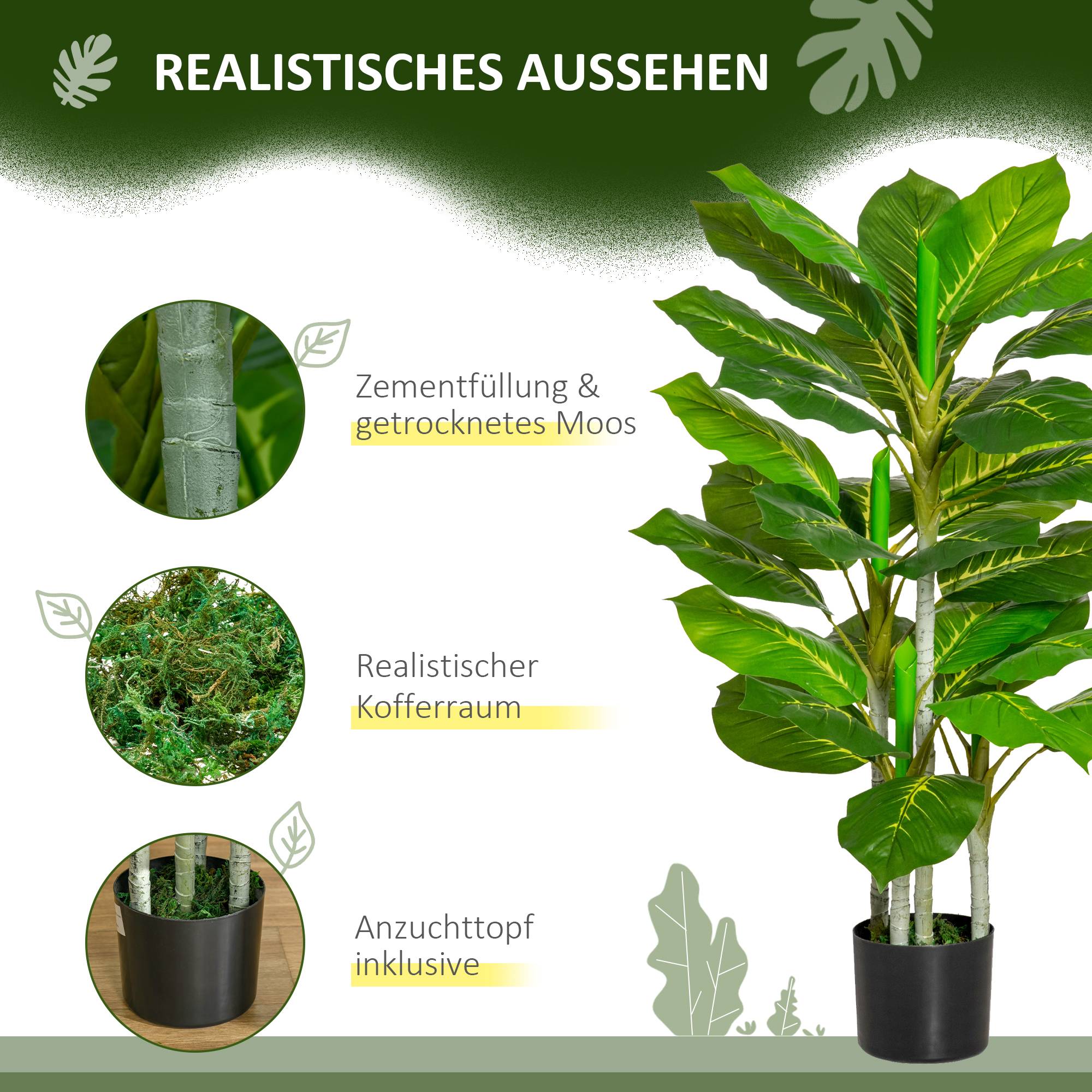 Plante artificielle décorative PEVA pot ciment intérieur extérieur réalisme 95cm vert - ComfortXL Outdoor Living - Image 7