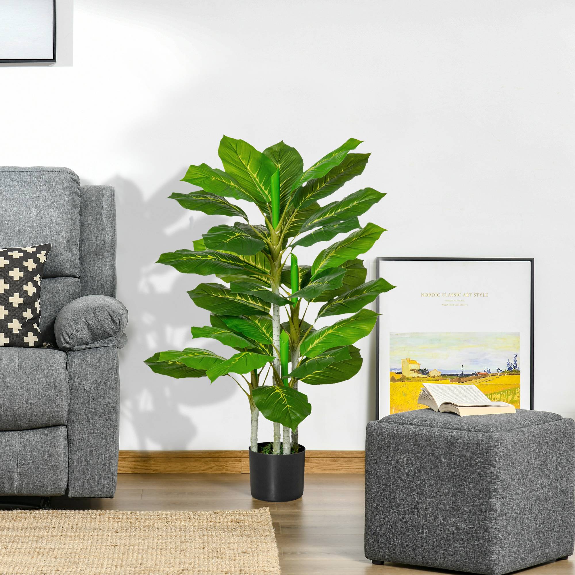 Plante artificielle décorative PEVA pot ciment intérieur extérieur réalisme 95cm vert - ComfortXL Outdoor Living - Image 4