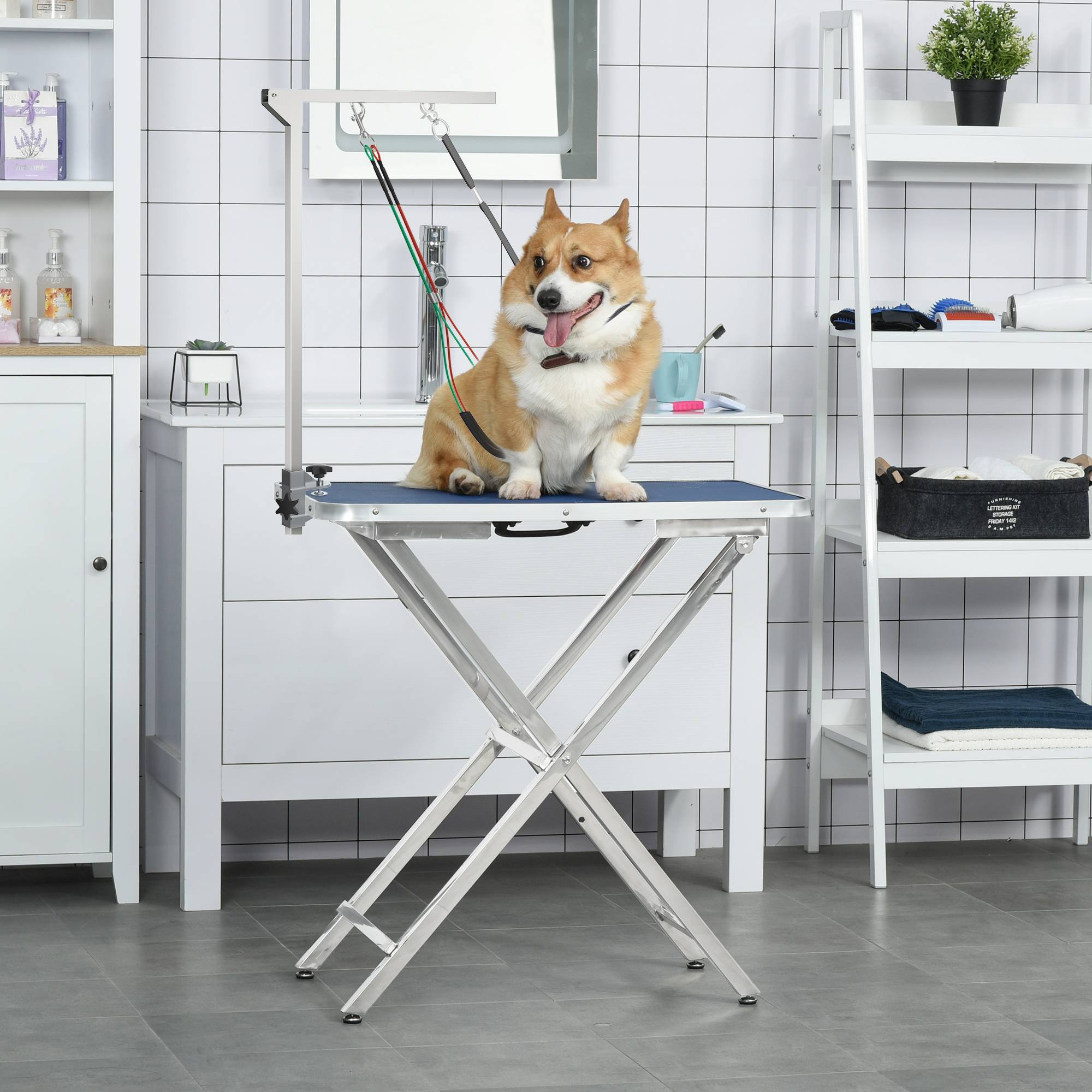 Bras de toilettage pliable en aluminium pour animaux avec pince, ajustable, pour chiens moyens, 36 x 8 x 74 cm - PANGIVO - Image 2