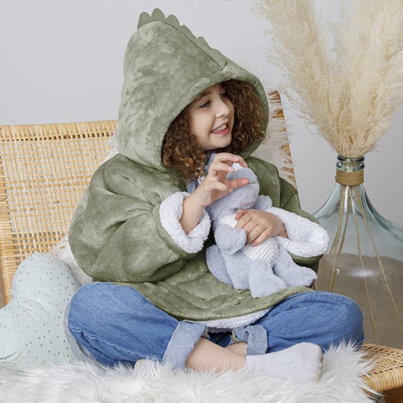 Sweat plaid à capuche dino vert enfant Atmosphera - Image 4