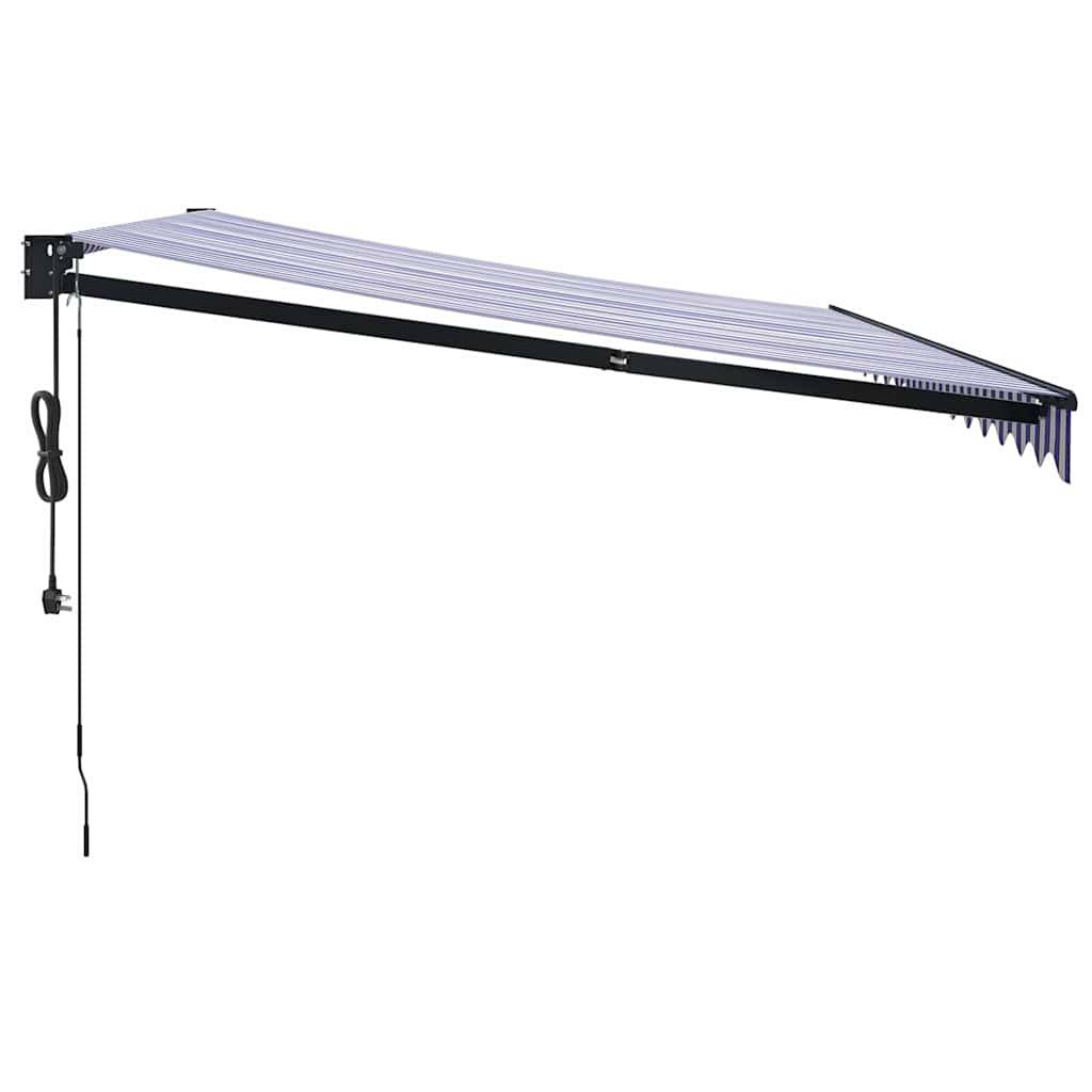 Store banne motorisé aluminium terrasse rétractable télécommande 4x3m bleu blanc - ComfortXL Outdoor Living - Image 6