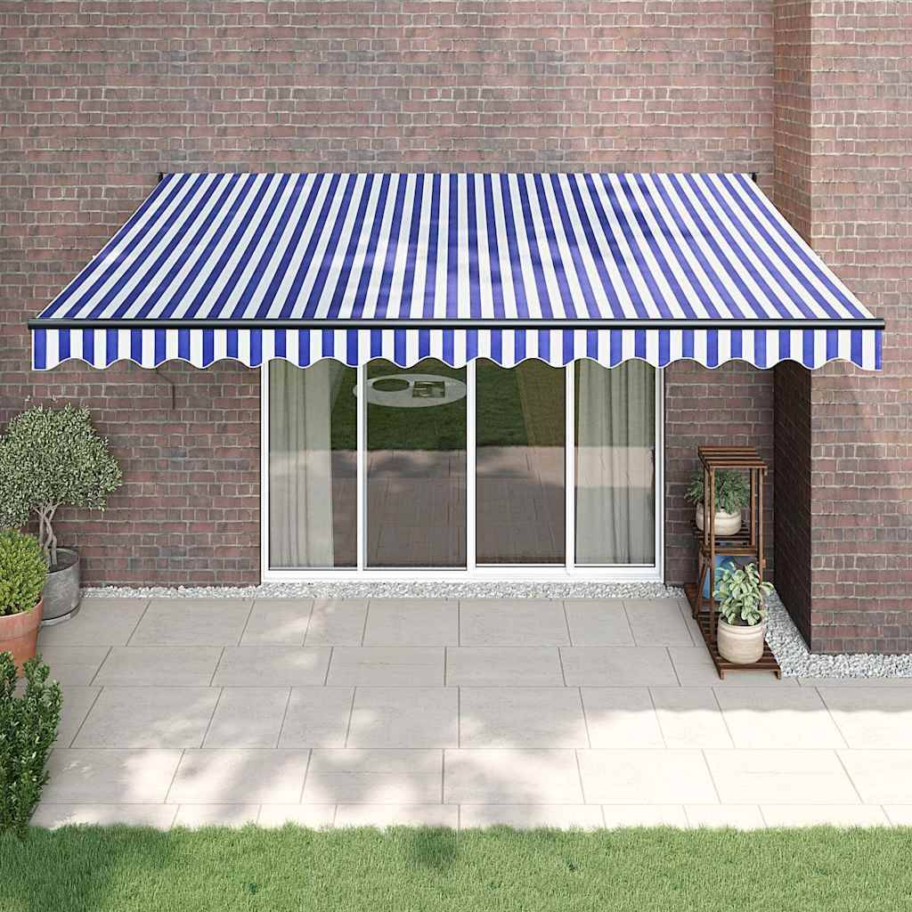 Store banne motorisé aluminium terrasse rétractable télécommande 4x3m bleu blanc - ComfortXL Outdoor Living - Image 1