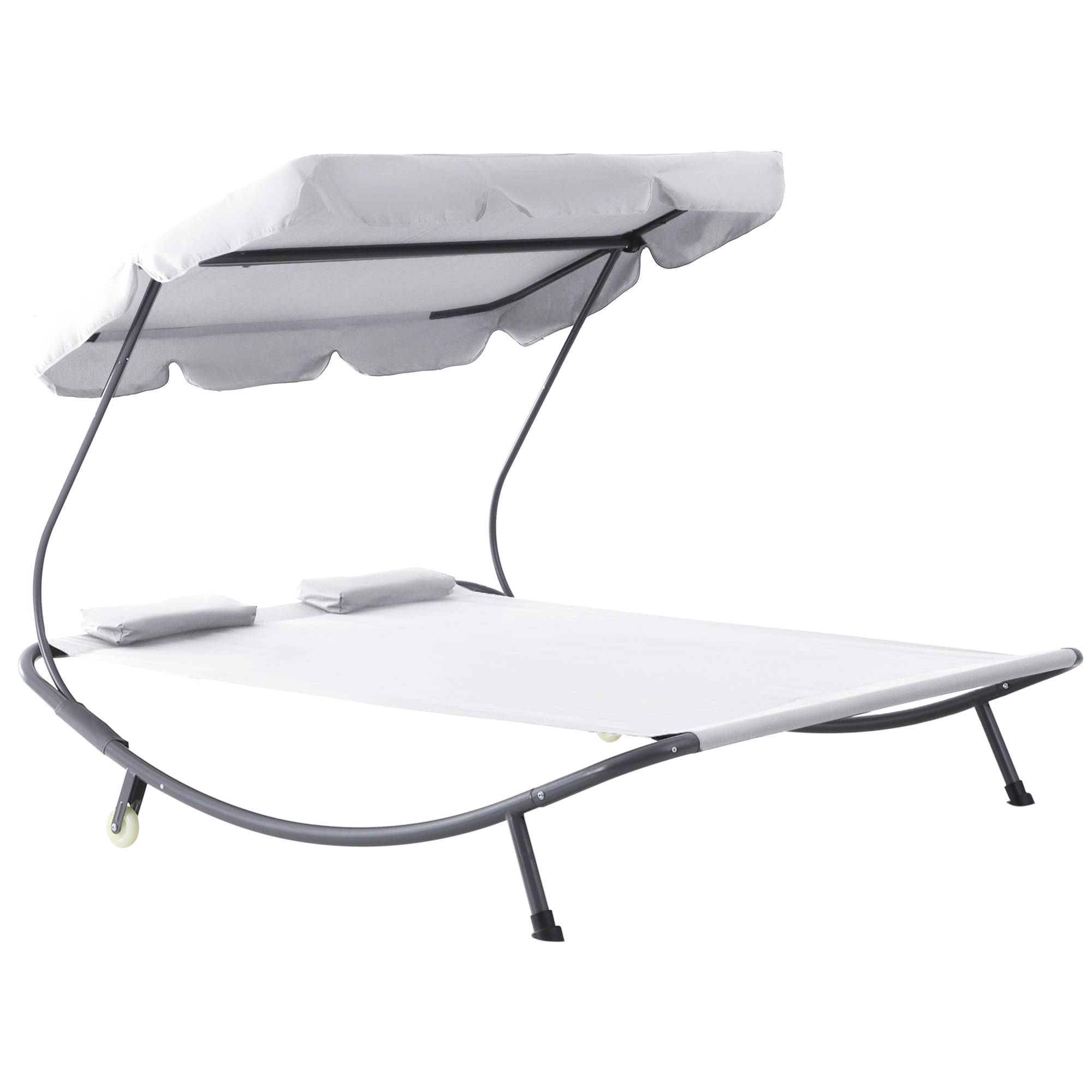 Outsunny - Bain de soleil 2 places lit de jardin design contemporain toit réglable 2 roulettes 2 oreillers acier époxy polyester crème - Outsunny - Imagen 1