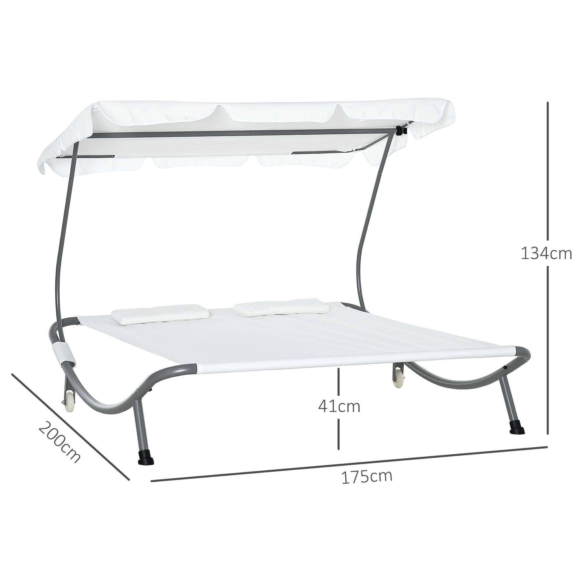 Outsunny - Bain de soleil 2 places lit de jardin design contemporain toit réglable 2 roulettes 2 oreillers acier époxy polyester crème - Outsunny - Imagen 3
