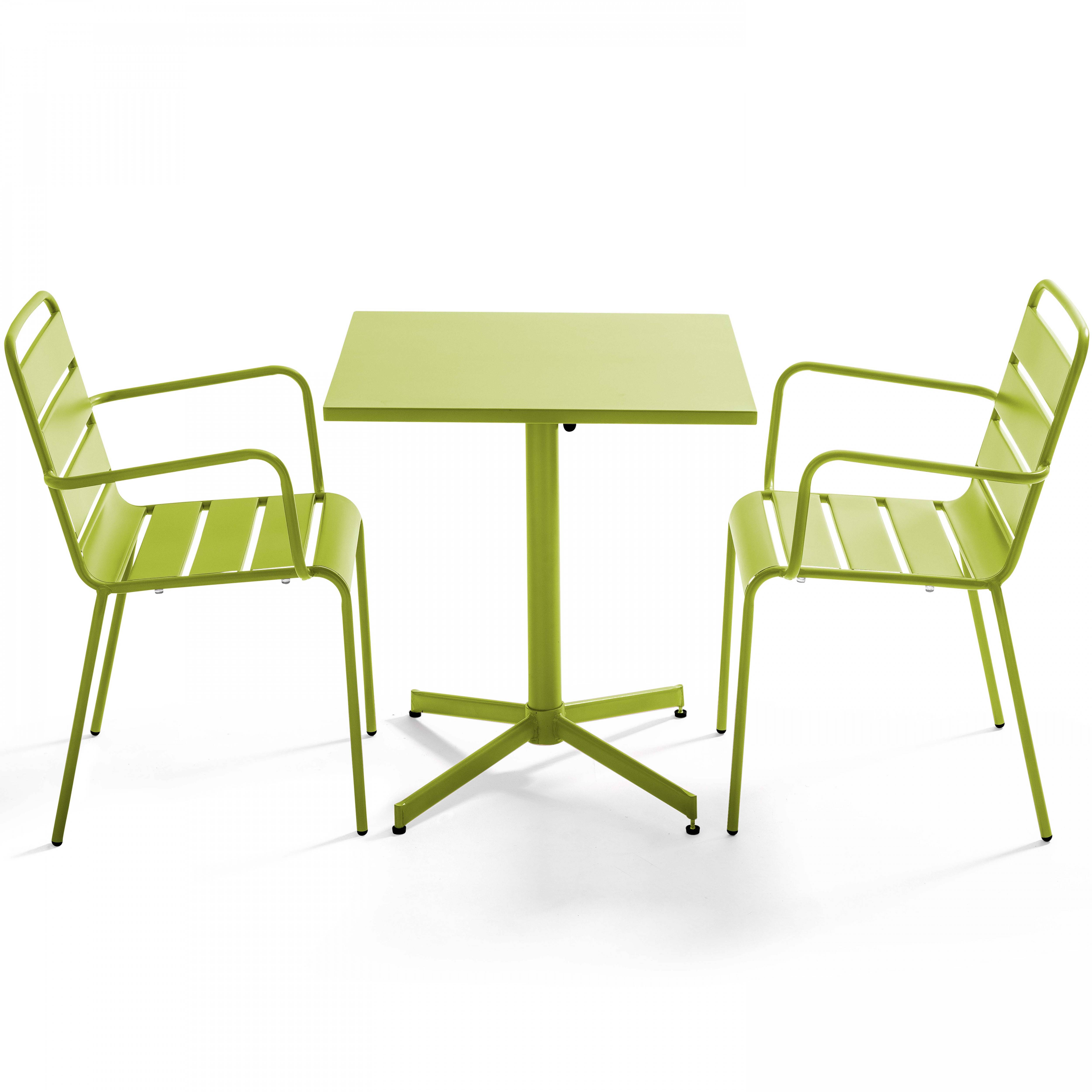 Oviala - Ensemble table de jardin bistrot et 2 fauteuils métal vert Palavas - Oviala - Imagen 1