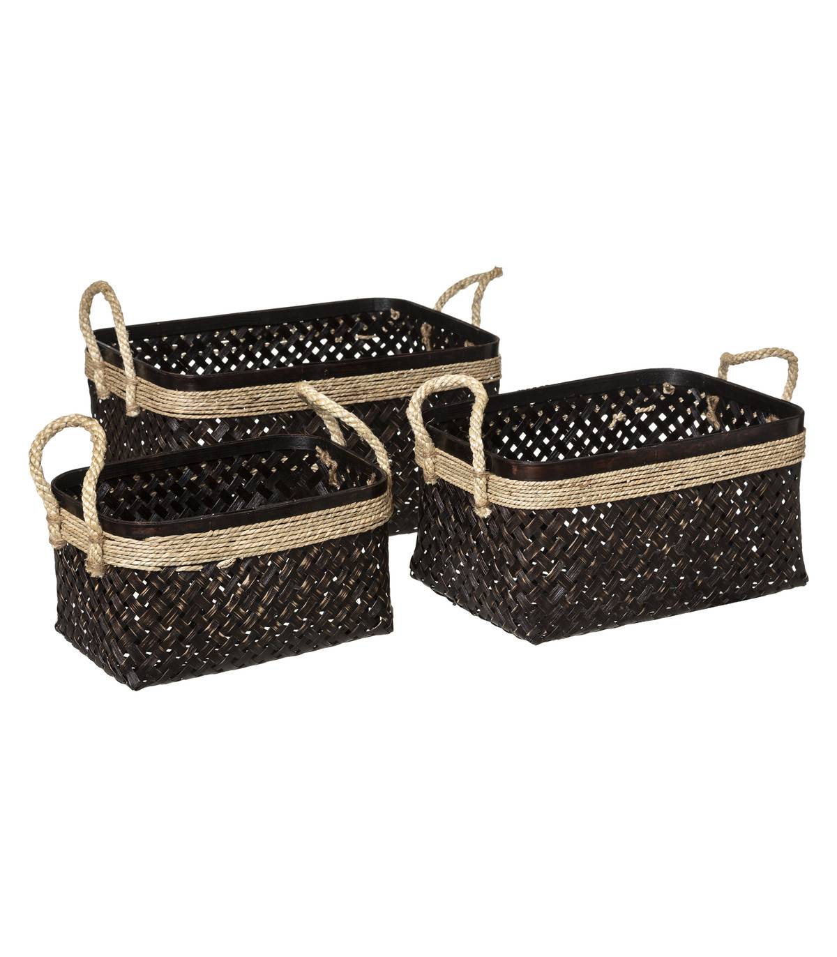 Set de 3 Paniers de rangement Bruns en Bambou et Roseau - Imagen 1