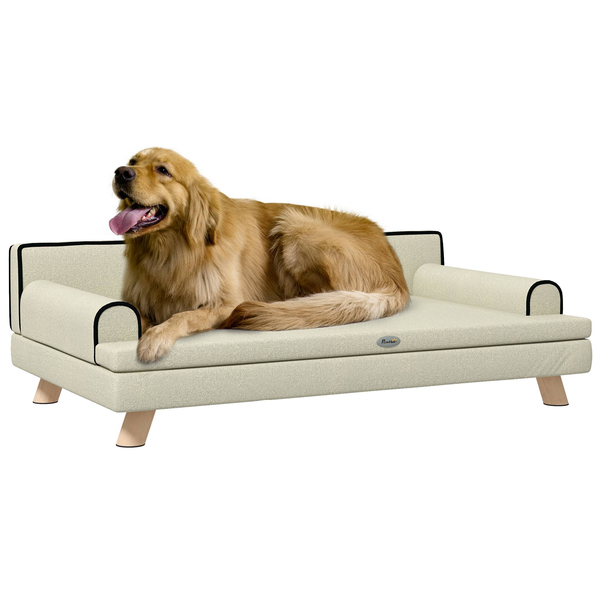 Canapé pour chien chat design scandinave coussin moelleux amovible pieds bois massif 100 x 62 x 32 cm beige