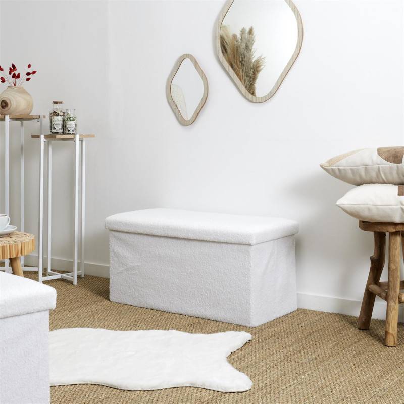 The Home Deco Factory - Banc coffre pliable en bouclette blanc - Image 5