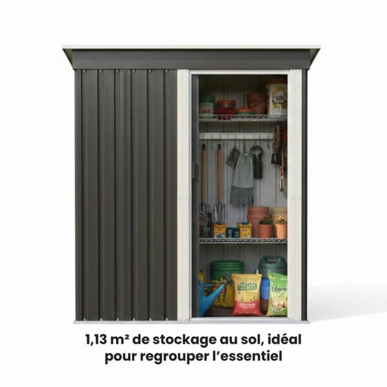 Abri de jardin en acier galvanisé - Gris anthracite - 1,13m² - TERRE JARDIN - Image 4