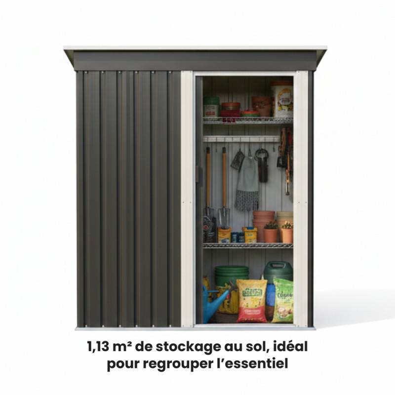 Abri de jardin en acier galvanisé - Gris anthracite - 1,13m² - TERRE JARDIN - Image 4