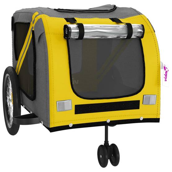 Remorque de vélo pour animaux fer et tissu Oxford jaune et gris 134 x 68 x 72 cm - PANGIVO - Image 5