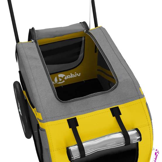 Remorque de vélo pour animaux fer et tissu Oxford jaune et gris 134 x 68 x 72 cm - PANGIVO - Image 10