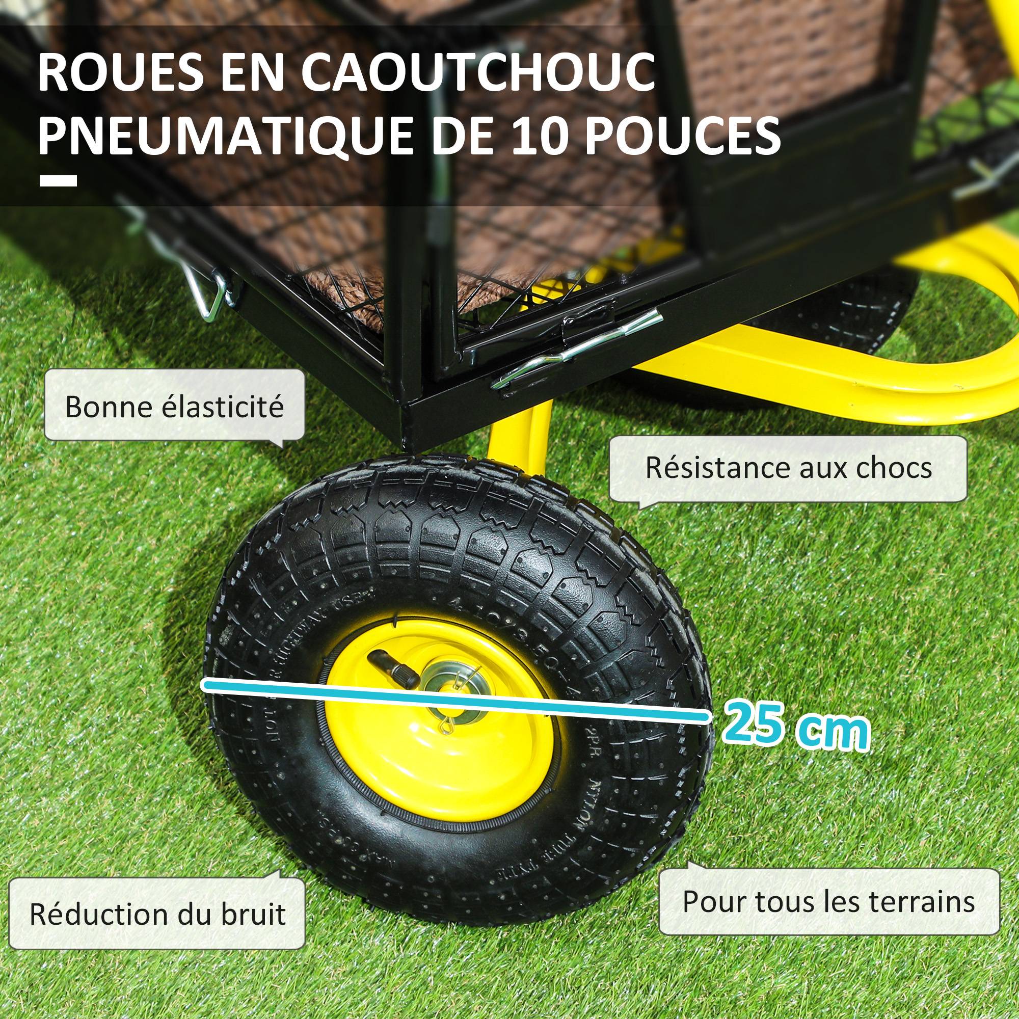 Chariot de jardin acier noir et jaune 104 x 54 x 51 cm - PANGIVO - Image 6