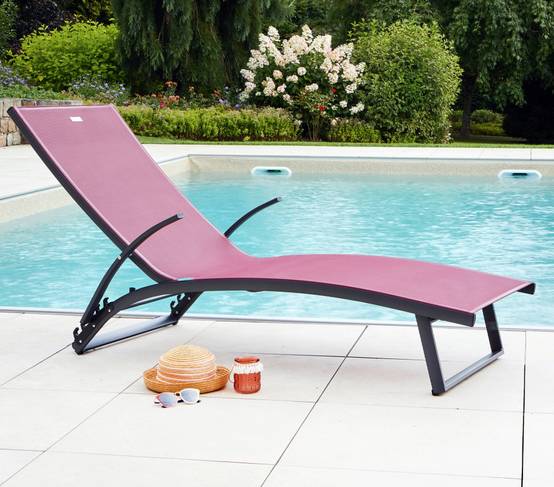 Lot de 2 transats de jardin en aluminium bordeaux POLENCA - Imagen 1