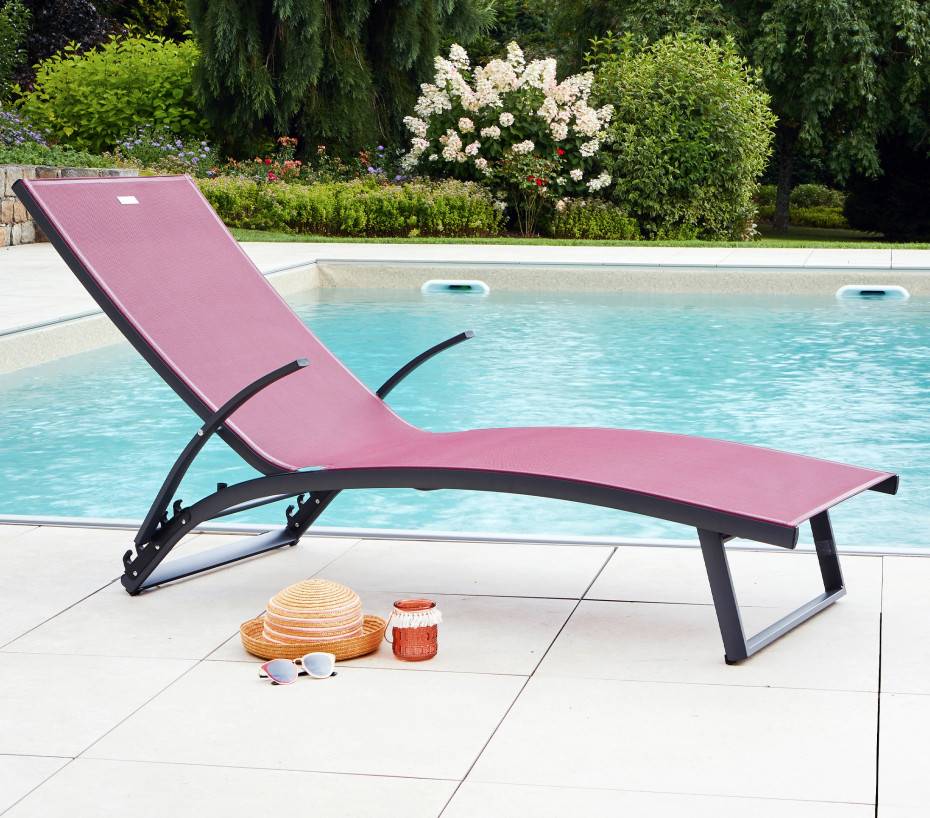 Lot de 2 transats de jardin en aluminium  bordeaux  POLENCA - Imagen 1