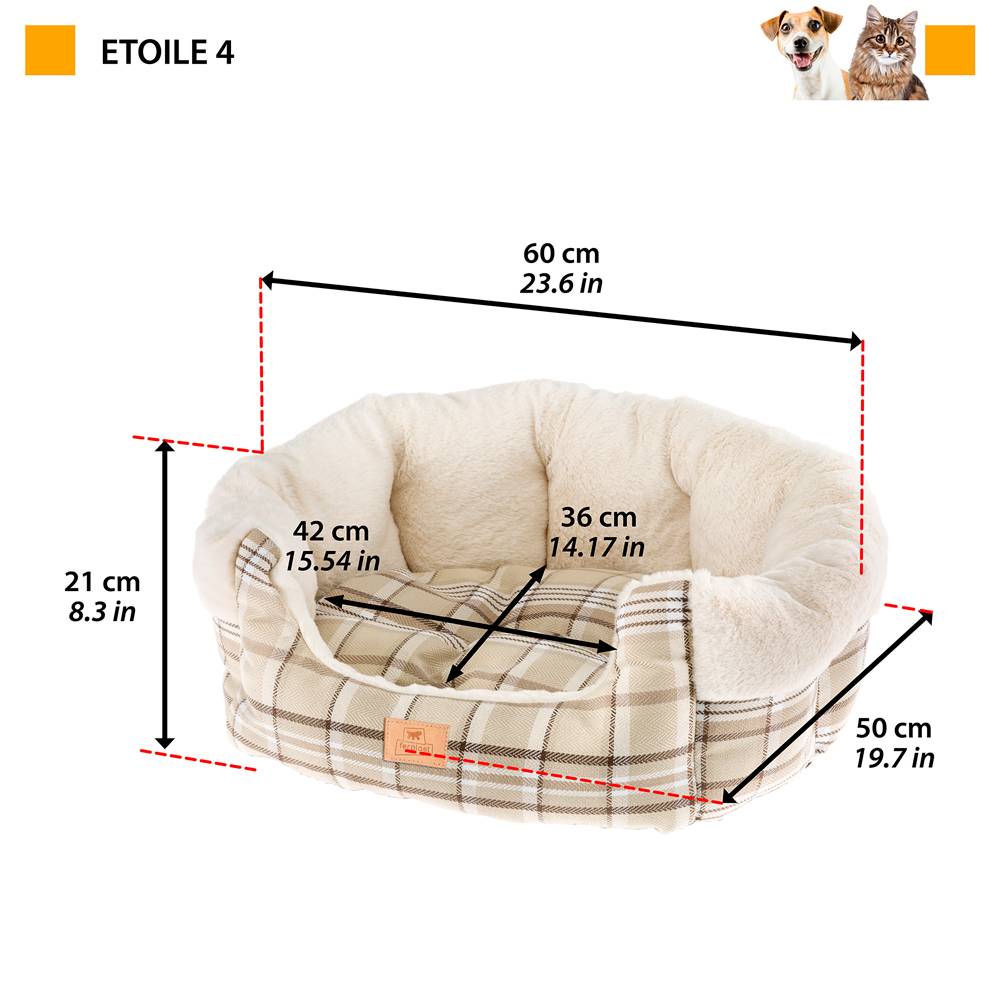 Ferplast - Ferplast couchage pour chiens et chats ETOILE 4, divan pour animaux avec coussin, écossais, fourrure douce et écologique, lavable, 60x50x21, bleu - Imagen 2