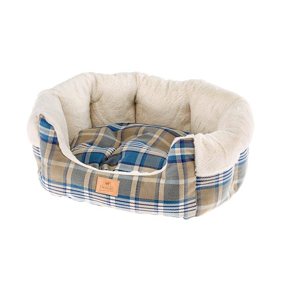 Ferplast - Ferplast couchage pour chiens et chats ETOILE 4, divan pour animaux avec coussin, écossais, fourrure douce et écologique, lavable, 60x50x21, bleu - Imagen 1
