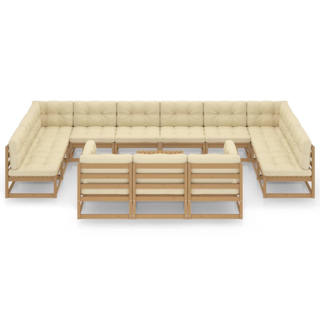 Helloshop26 - Salon de jardin meuble d'extérieur ensemble de mobilier 14 pièces avec coussins marron miel bois de pin - Imagen 1