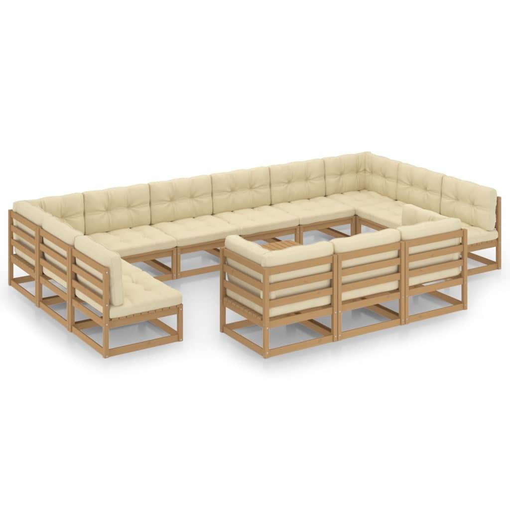 Helloshop26 - Salon de jardin meuble d'extérieur ensemble de mobilier 14 pièces avec coussins marron miel bois de pin - Imagen 2