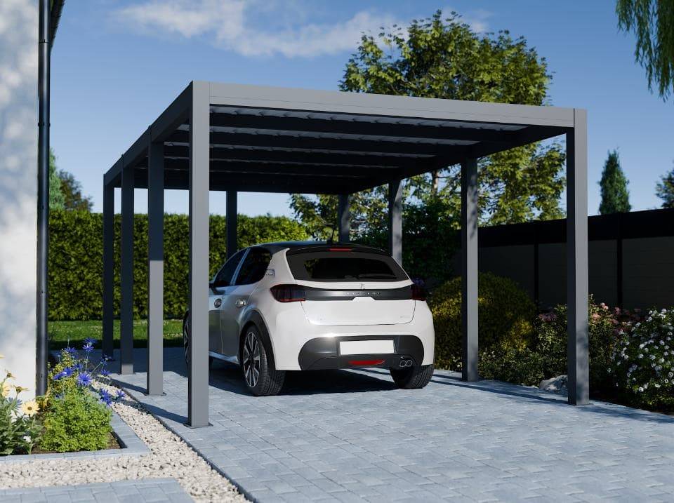 Carport aluminium CARLTON 324 x 550 cm - 1 Voiture - 17,69m2 - Gris anthracite - Imagen 1