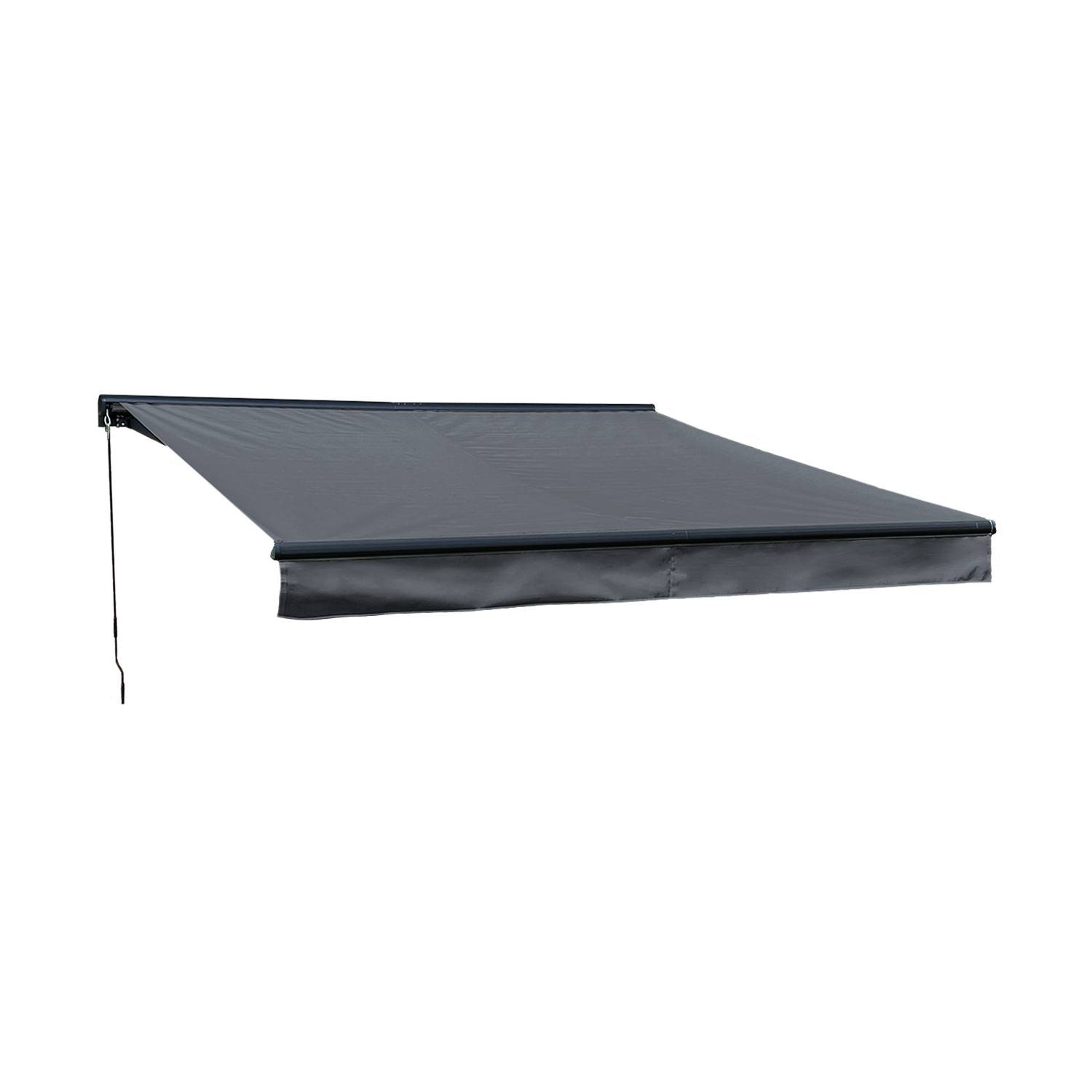 Store banne SAULE 3,5 × 3m avec semi-coffre - Toile anthracite et structure grise - HAPPY GARDEN - Imagen 1