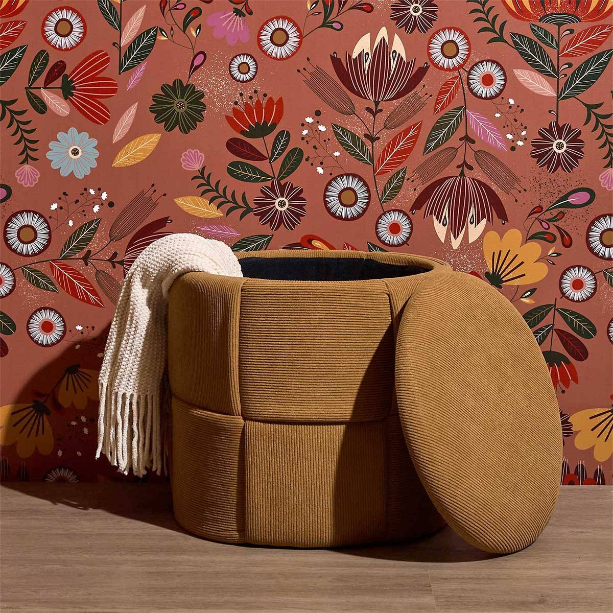 The Home Deco Factory - Pouf Coffre Tressé Côtelé "Jules" 38cm Jaune - Image 10