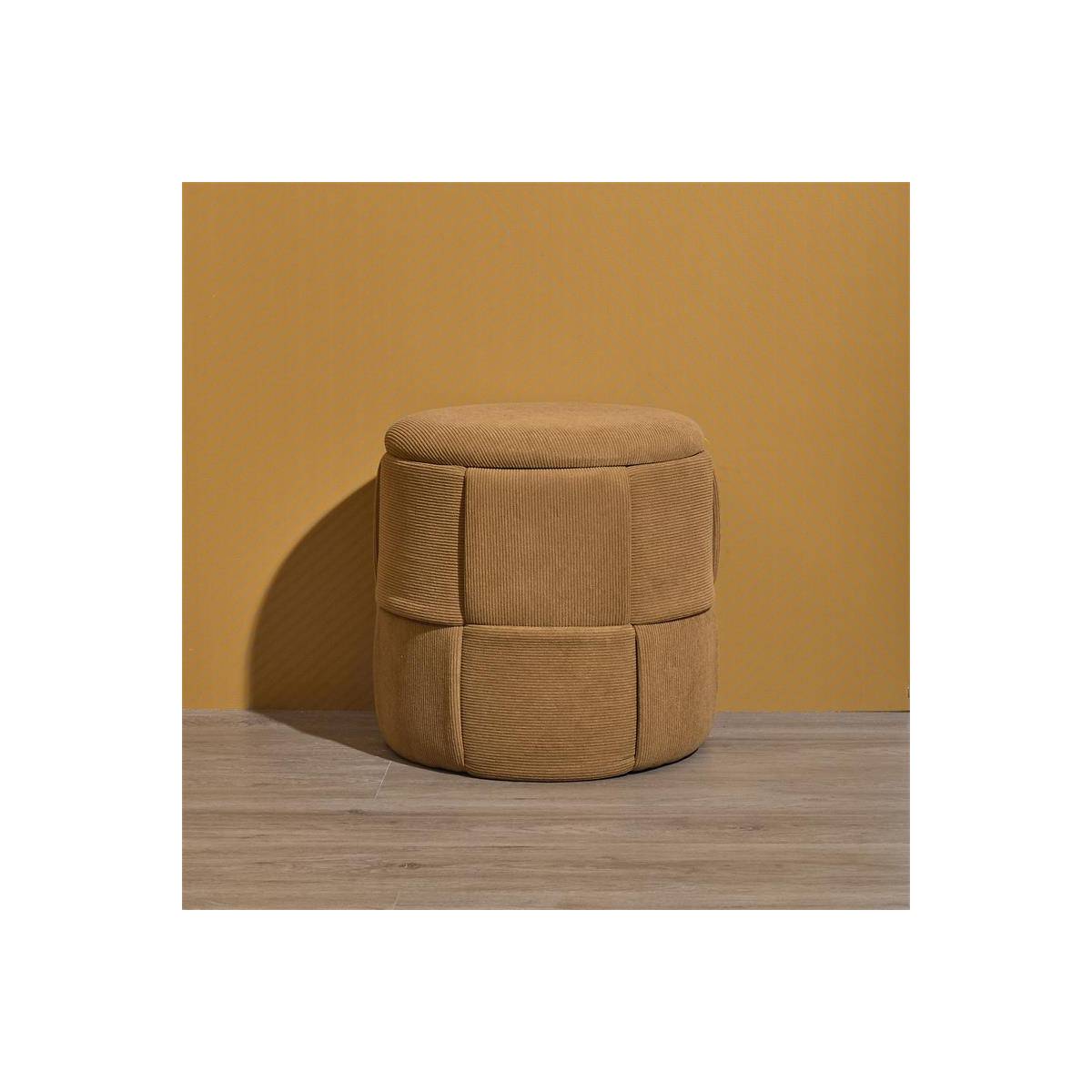 The Home Deco Factory - Pouf Coffre Tressé Côtelé "Jules" 38cm Jaune - Image 7