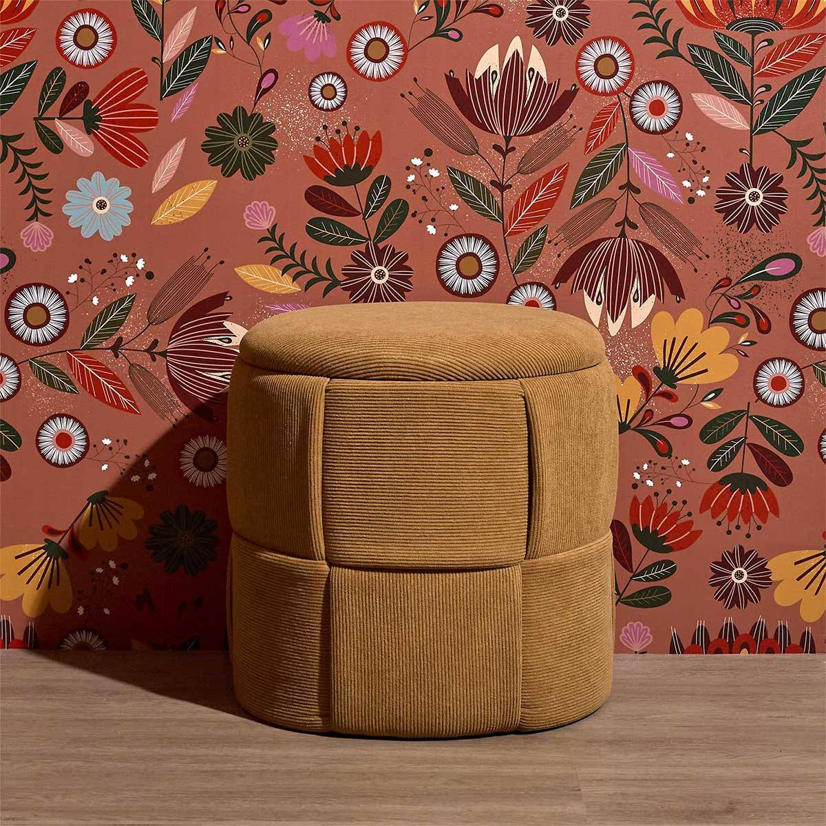 The Home Deco Factory - Pouf Coffre Tressé Côtelé "Jules" 38cm Jaune - Image 9