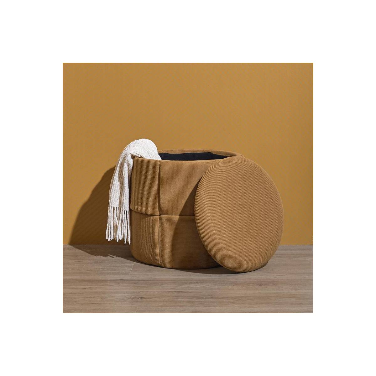 The Home Deco Factory - Pouf Coffre Tressé Côtelé "Jules" 38cm Jaune - Image 8