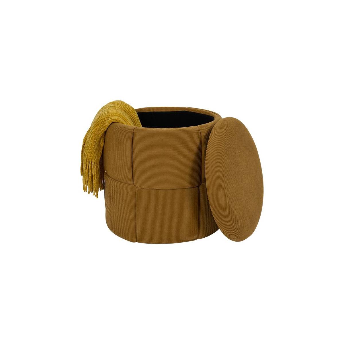 The Home Deco Factory - Pouf Coffre Tressé Côtelé "Jules" 38cm Jaune - Image 3