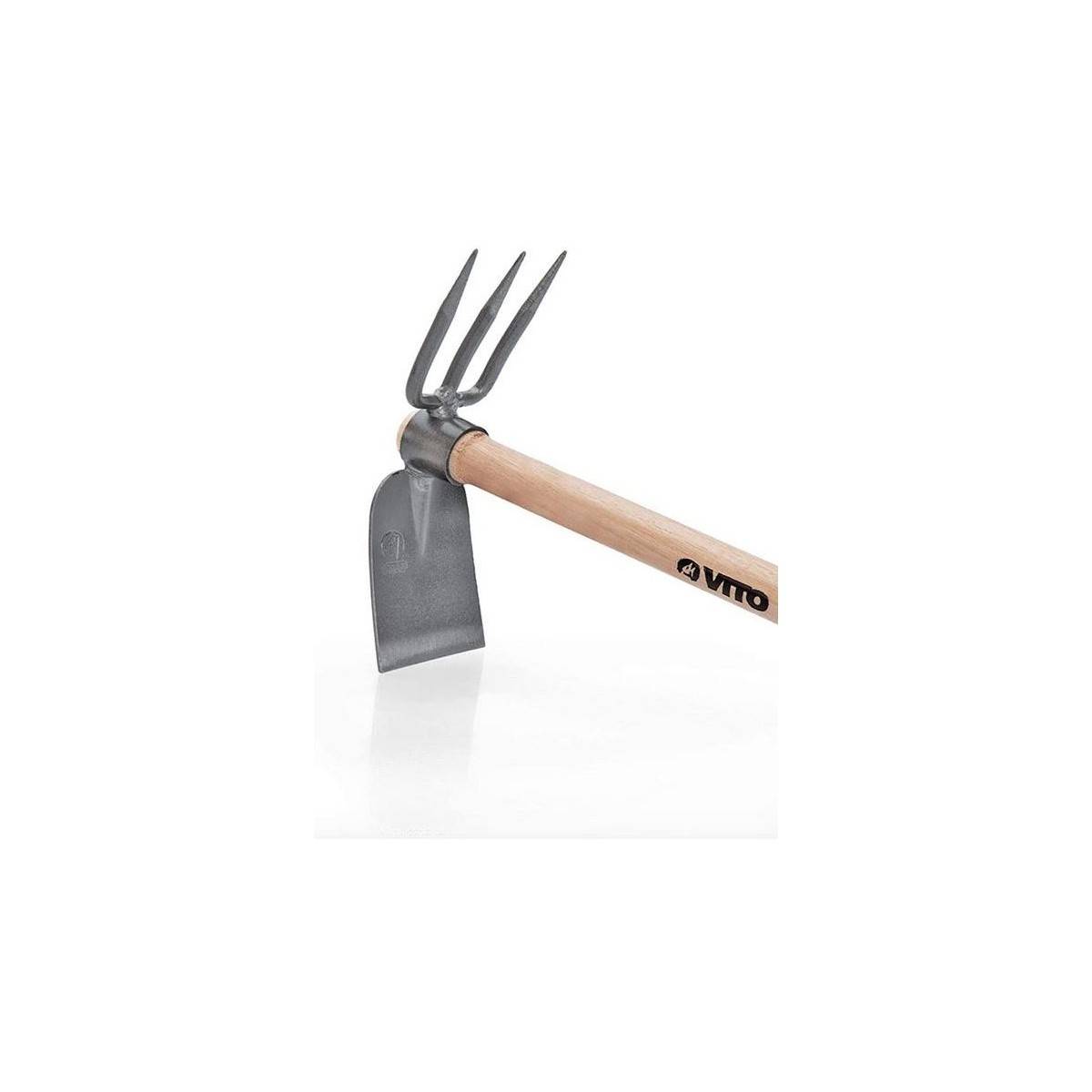 Serfouette avec panne et fourche 3 dents Outil de jardin Manche bois Inox et Fer forgés à la main VITO - Imagen 2