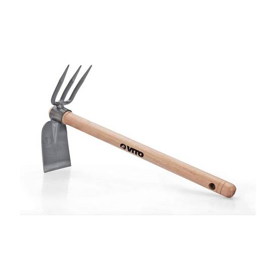 Serfouette avec panne et fourche 3 dents Outil de jardin Manche bois Inox et Fer forgés à la main VITO - Imagen 1