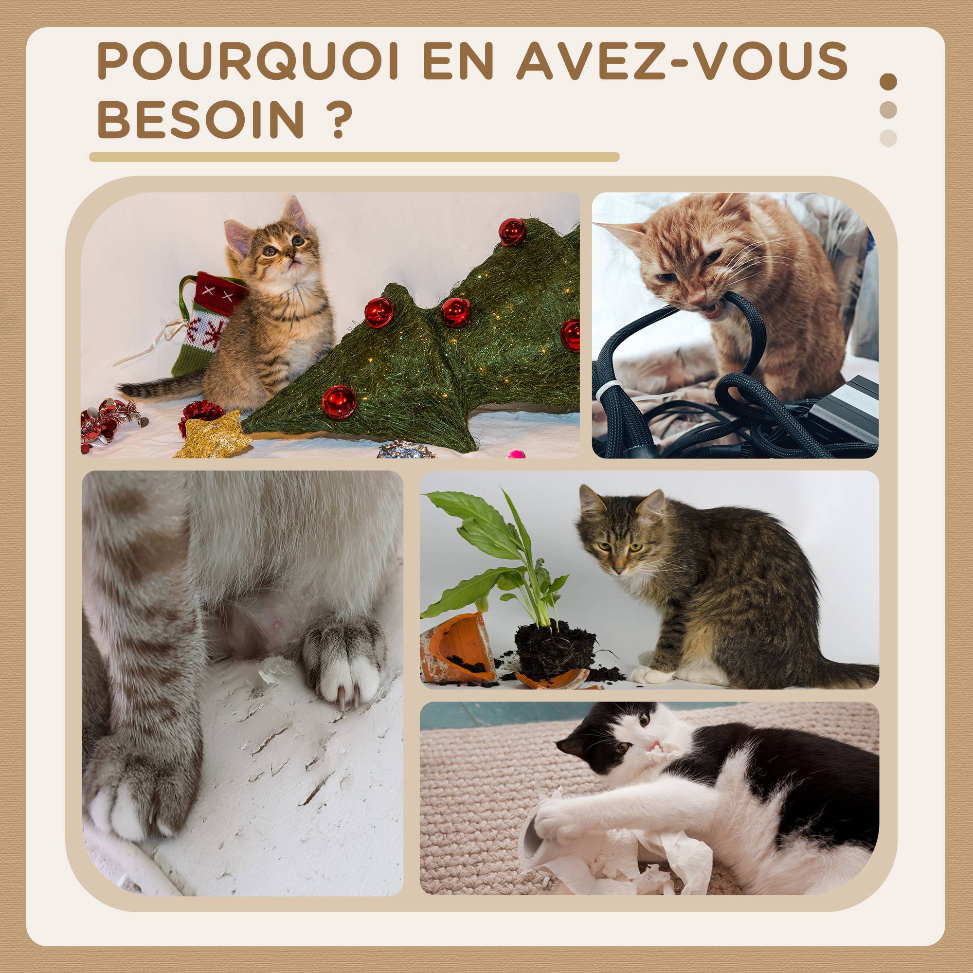Pawhut - Arbre à chat style cosy chic griffoirs sisal naturel équipement multiple peluche jacinthe d'eau beige - Imagen 6