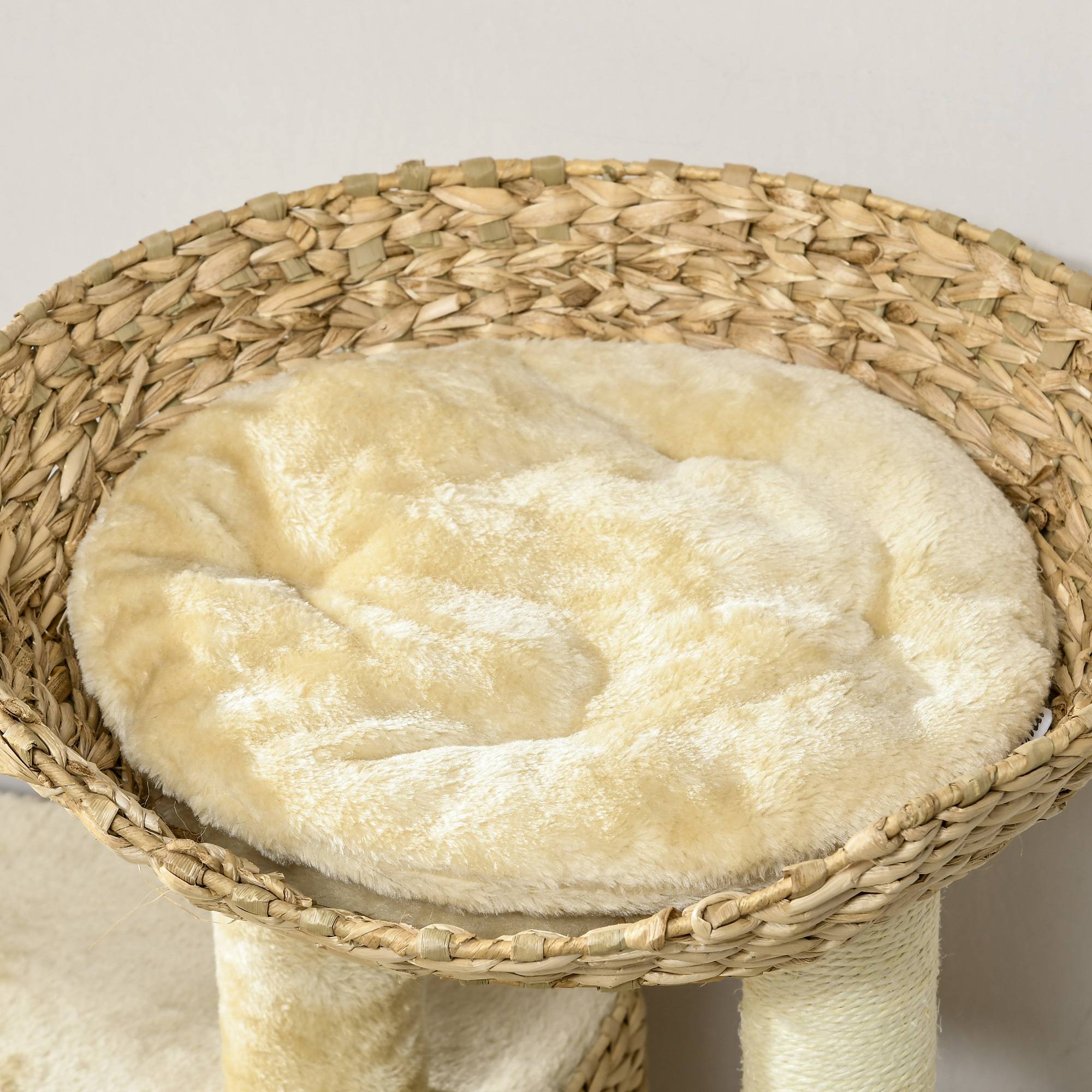 Pawhut - Arbre à chat style cosy chic griffoirs sisal naturel équipement multiple peluche jacinthe d'eau beige - Imagen 9