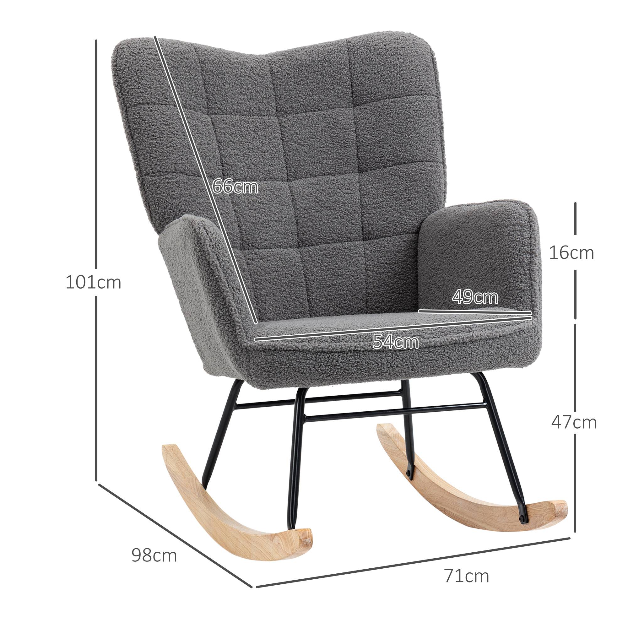 Fauteuil à bascule rocking chair revêtement effet laine bouclée, structure en acier 71 x 98 x 101 cm Gris foncé - Image 5
