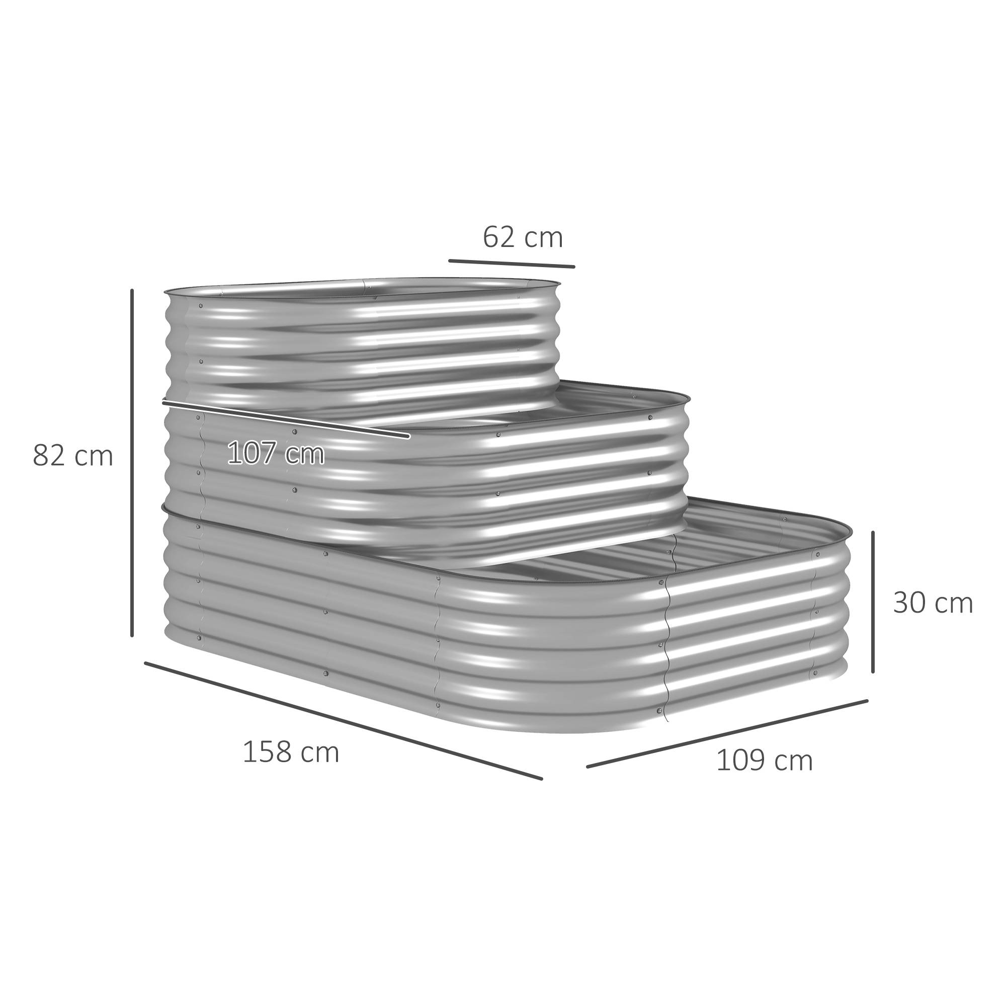 Bac surélevé extérieur escalier fleurs, jardinière, 3 marches, 158x109x82 cm, argent - Image 5