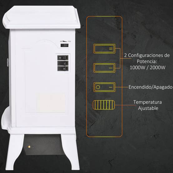 Cheminée décorative avec thermostat réglable et protection contre la surchauffe pour pièces de 20 à 25 m² 36,5 x 24 x 45,5 cm Blanc - Image 7