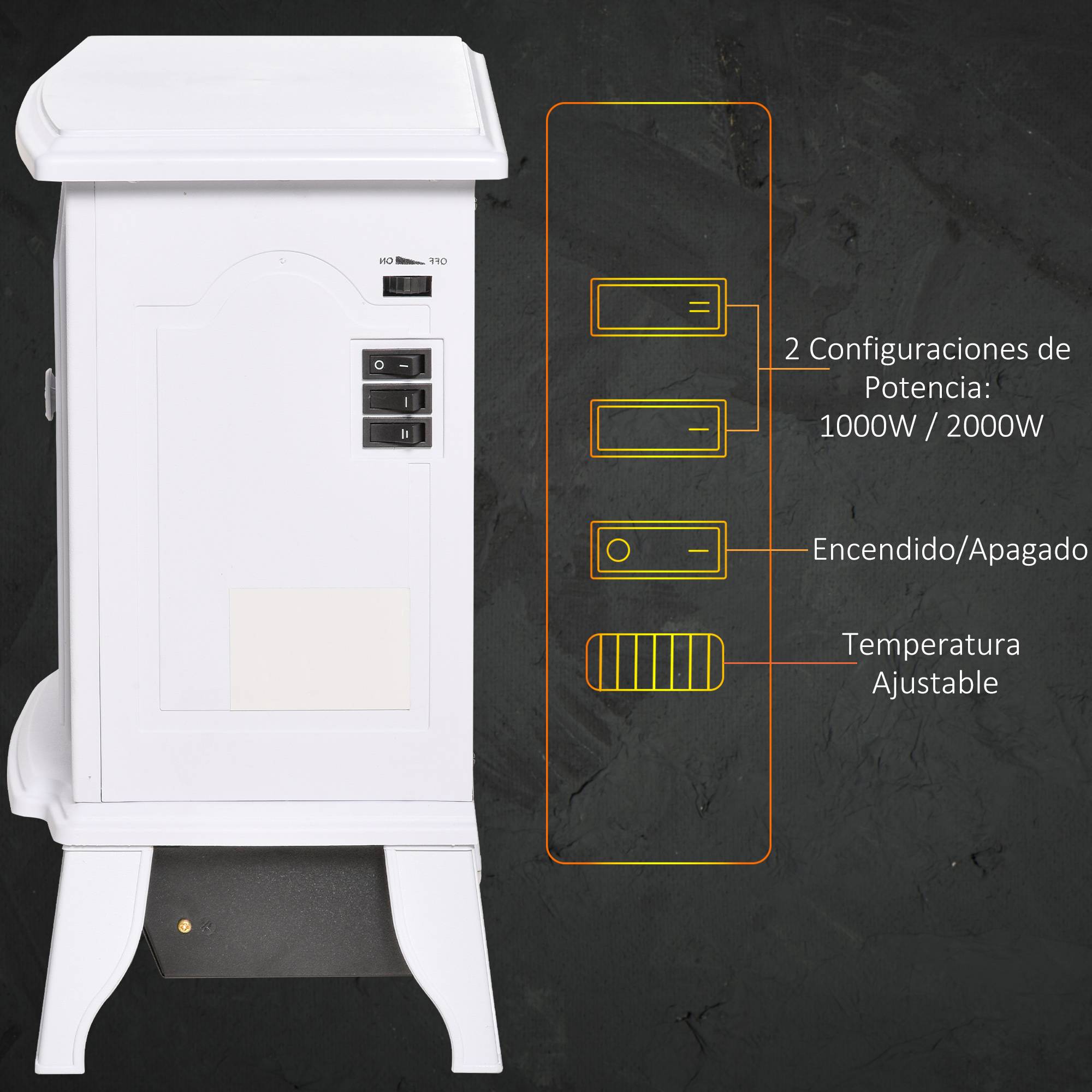 Cheminée décorative avec thermostat réglable et protection contre la surchauffe pour pièces de 20 à 25 m² 36,5 x 24 x 45,5 cm Blanc - Image 7