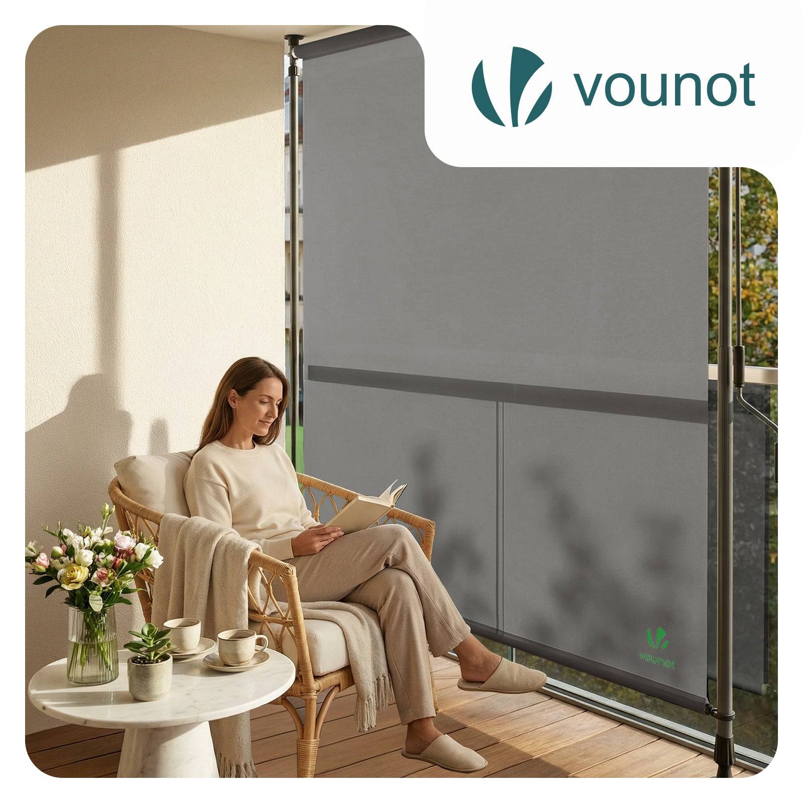 Store vertical sans percage extensible exterieur 120x310cm polyester gris - Image 2