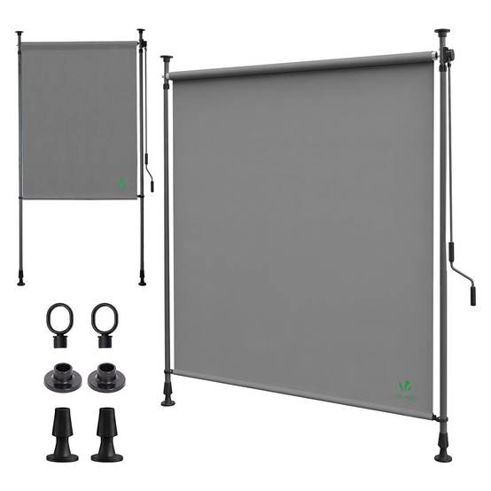 Store vertical sans percage extensible exterieur 120x310cm polyester gris - Image 1