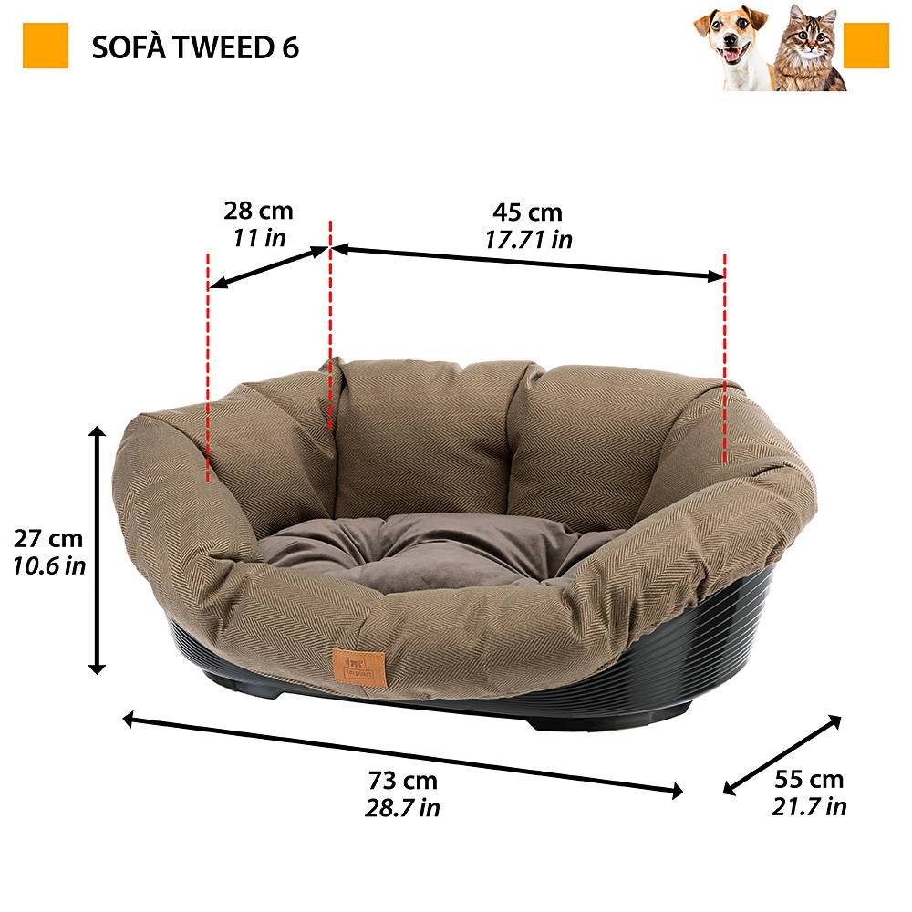 Ferplast - Ferplast Panier Chien et Chat avec Coussin SOFA' 6 TWEED Lavable, Lit pour Chien et Chat en Plastique Rembourré, Corbeille en Plastique, Fond Perforé - Imagen 2