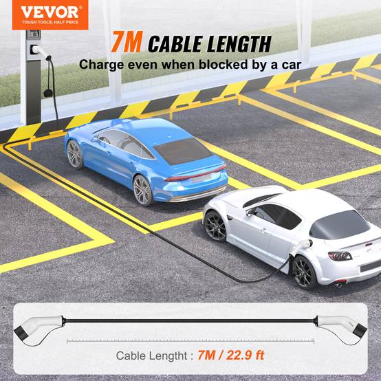 Vevor - VEVOR Câble recharge EV Type 2, 32A 22kW, 7m, IP66, sac de transport, pour véhicule électrique/hybride. - Image 2