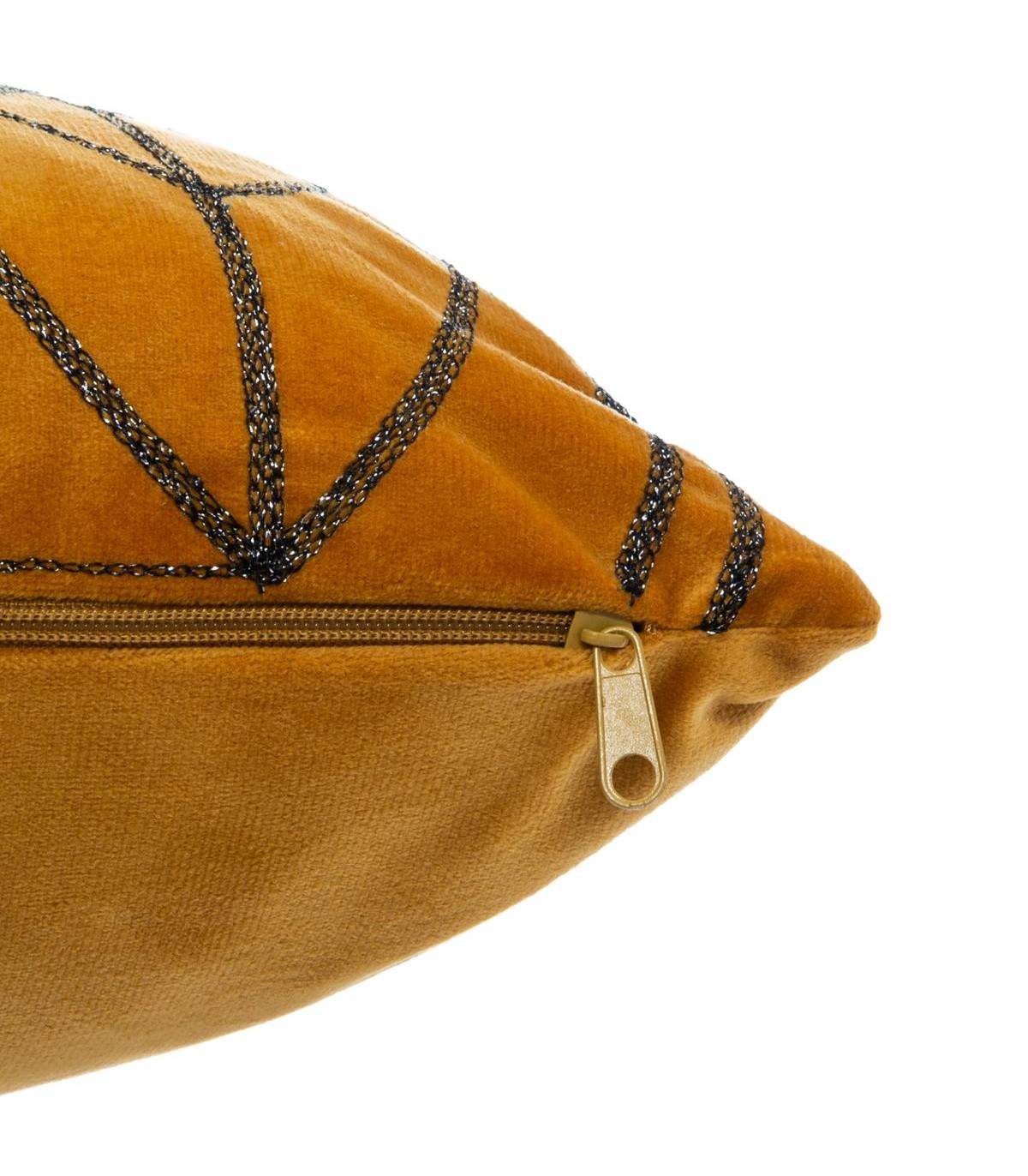 Coussin déhoussable en Velours Ocre avec motif brodé 40 x 40 cm - Imagen 3