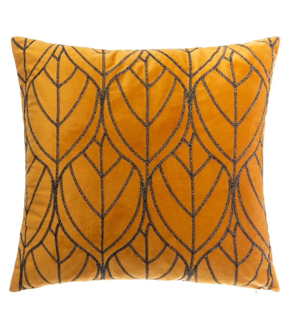 Coussin déhoussable en Velours Ocre avec motif brodé 40 x 40 cm - Imagen 1